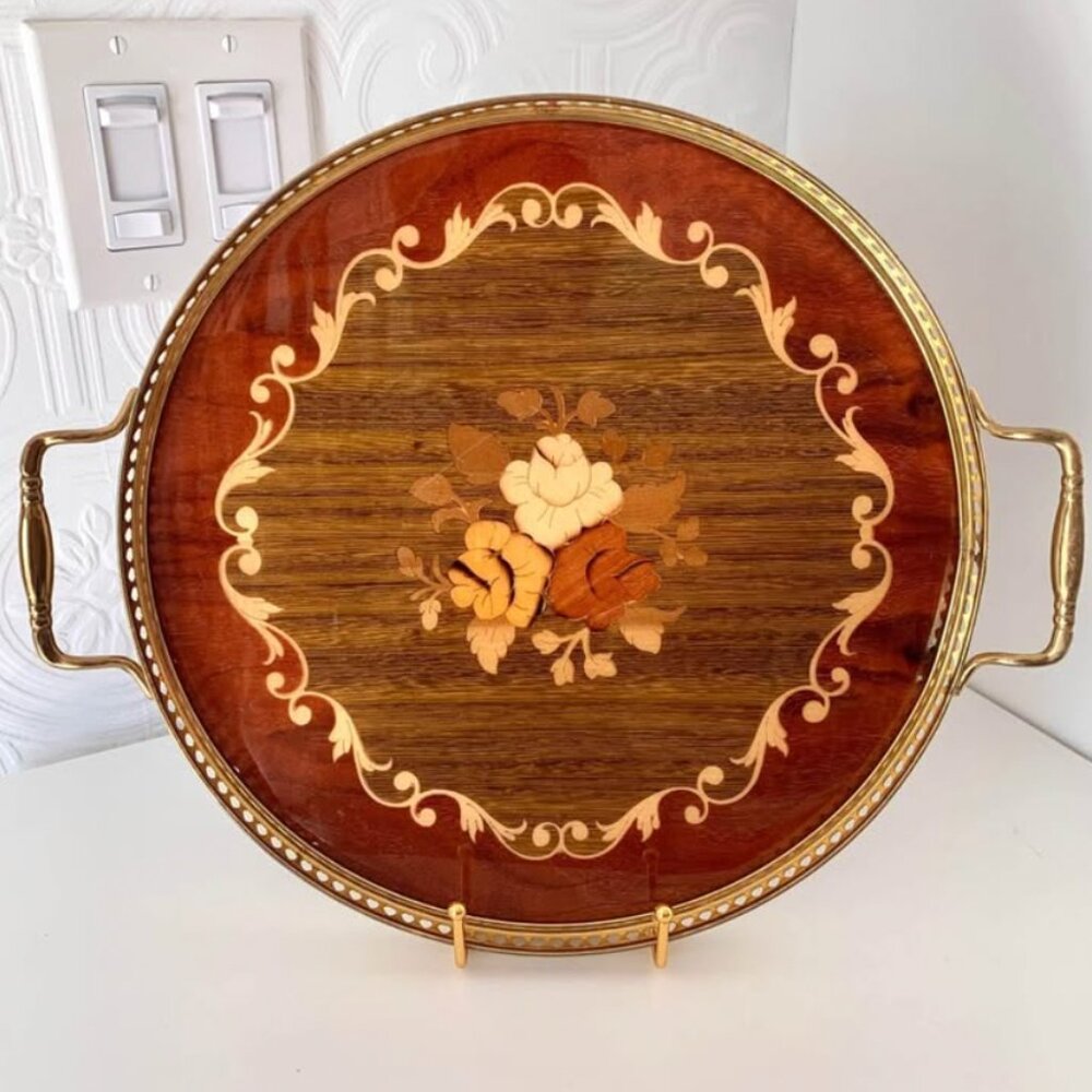 Vintage “Three Flowers” Italian mid century tray 👑